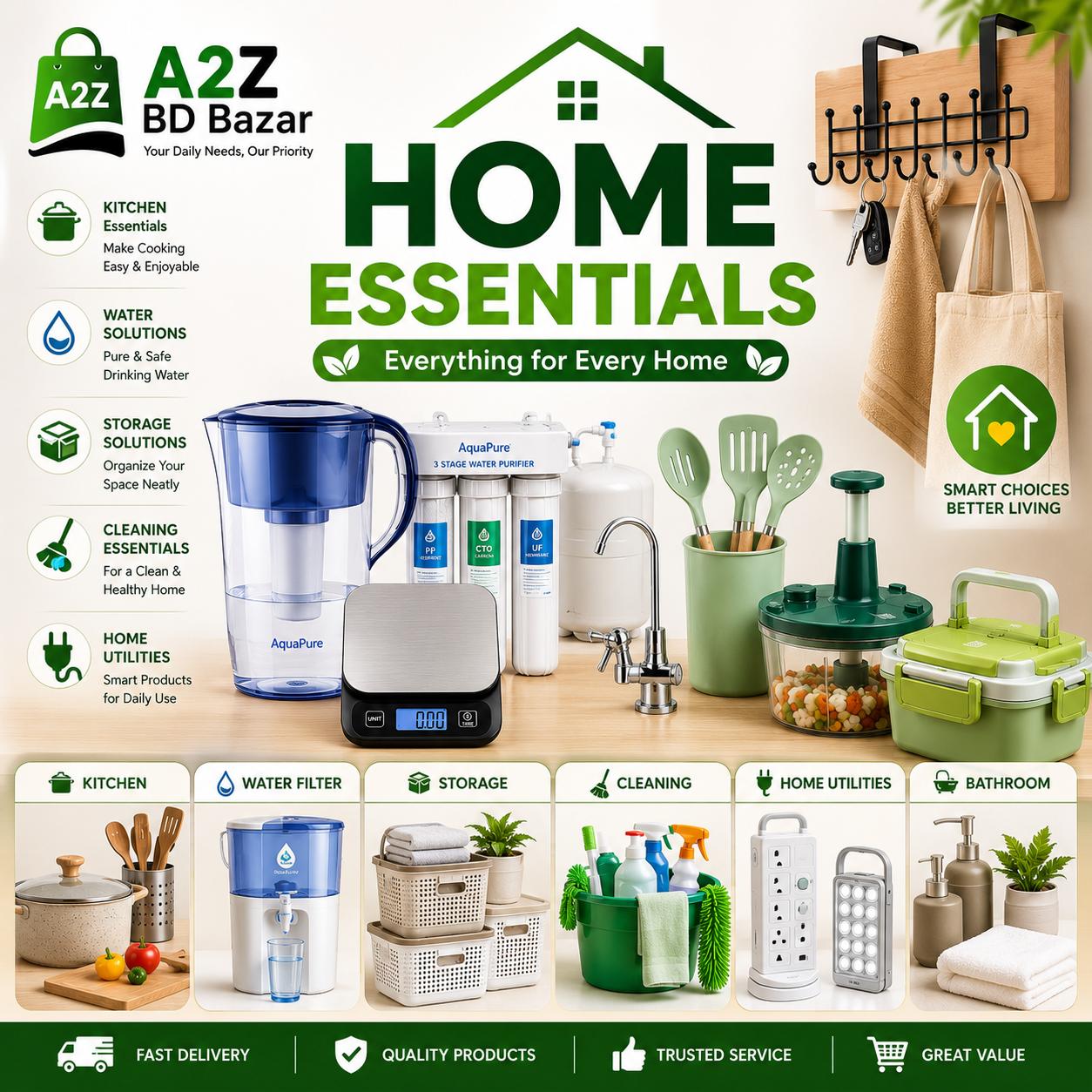 Home essentials and home utilities collection by A2Z BD Bazar featuring daily use household products